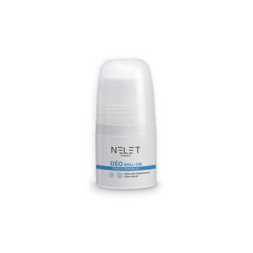 Photographie du déodorant peau sensible en roll- on Nelet France.