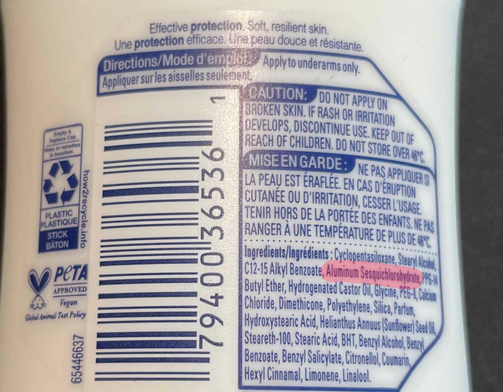 Liste Inci ingrédients déodorant